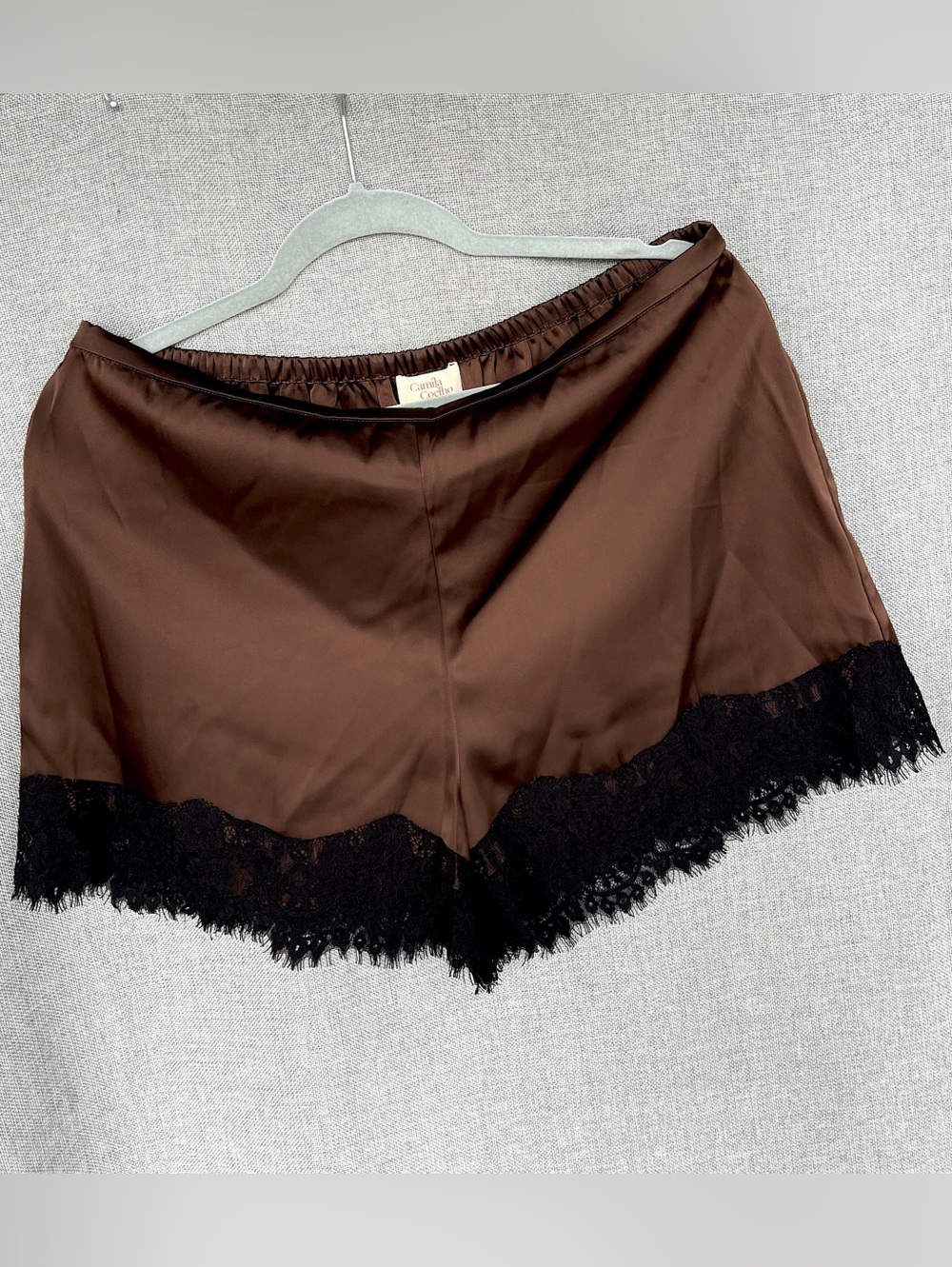 Camila Coelho lace satin shorts brown black size S L